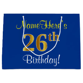 Elegant, blauw, Faux Gold 26th Birthday + naam Groot Cadeauzakje