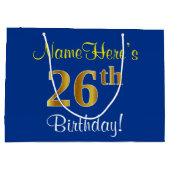 Elegant, blauw, Faux Gold 26th Birthday + naam Groot Cadeauzakje (Achterkant)
