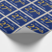 Elegant, blauw, Faux Gold 27th Birthday + naam Cadeaupapier (Hoek)