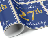 Elegant, blauw, Faux Gold 27th Birthday + naam Cadeaupapier (Rol Hoek)