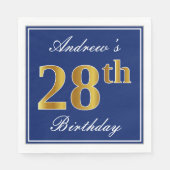 Elegant Blauw, Faux Gold 28ste Verjaardag; Aangepa Servet (Voorkant)