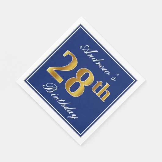 Elegant Blauw, Faux Gold 28ste Verjaardag; Aangepa Servet (Hoek)