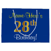 Elegant, Blauw, Faux Gold 28ste verjaardag + Naam Groot Cadeauzakje (Achterkant)