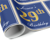 Elegant, blauw, Faux Gold 29th Birthday + naam Cadeaupapier (Rol Hoek)