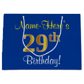 Elegant, blauw, Faux Gold 29th Birthday + naam Groot Cadeauzakje (Voorkant)