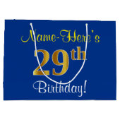 Elegant, blauw, Faux Gold 29th Birthday + naam Groot Cadeauzakje (Achterkant)