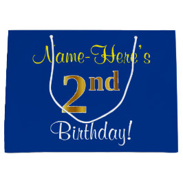 Elegant, blauw, Faux Gold 2e verjaardag; aangepast Large Cadeautasje