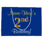 Elegant, blauw, Faux Gold 2e verjaardag; aangepast Large Cadeautasje (Achterkant)