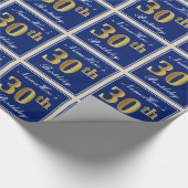 Elegant, blauw, Faux Gold 30th Birthday + naam Cadeaupapier (Hoek)