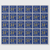 Elegant, blauw, Faux Gold 31st Birthday + naam Cadeaupapier (Vlak)