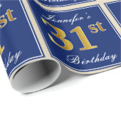 Elegant, blauw, Faux Gold 31st Birthday + naam Cadeaupapier (Rol Hoek)
