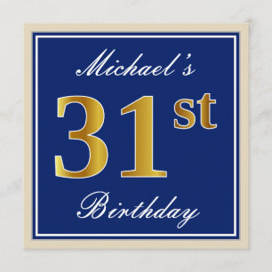 Elegant, blauw, Faux Gold 31st Birthday + naam Kaart