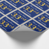 Elegant, blauw, Faux Gold 33rd Birthday + naam Cadeaupapier (Hoek)