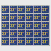 Elegant, blauw, Faux Gold 33rd Birthday + naam Cadeaupapier (Vlak)