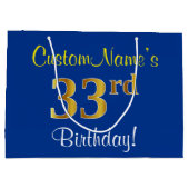 Elegant, blauw, Faux Gold 33rd Birthday + naam Groot Cadeauzakje (Achterkant)
