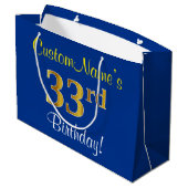 Elegant, blauw, Faux Gold 33rd Birthday + naam Groot Cadeauzakje (Achterkant Gekanteld)