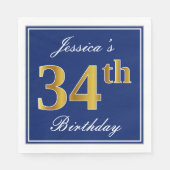Elegant Blauw, Faux Gold 34ste verjaardag; Aangepa Servet (Voorkant)