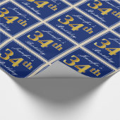 Elegant, blauw, Faux Gold 34th Birthday + naam Cadeaupapier (Hoek)