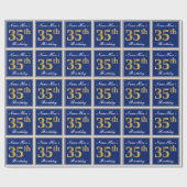 Elegant, blauw, Faux Gold 35th Birthday + naam Cadeaupapier (Vlak)