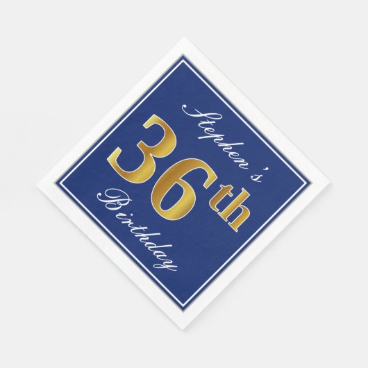 Elegant Blauw, Faux Gold 36e verjaardag; Aangepast Servet (Hoek)