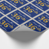 Elegant, blauw, Faux Gold 36th Birthday + naam Cadeaupapier (Hoek)