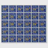 Elegant, blauw, Faux Gold 36th Birthday + naam Cadeaupapier (Vlak)
