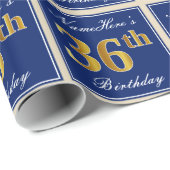 Elegant, blauw, Faux Gold 36th Birthday + naam Cadeaupapier (Rol Hoek)