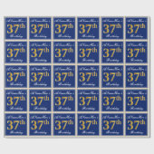 Elegant, Blauw, Faux Gold 37e verjaardag + Naam Cadeaupapier (Vlak)