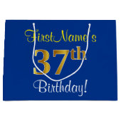 Elegant, Blauw, Faux Gold 37e verjaardag + Naam Groot Cadeauzakje (Voorkant)