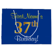 Elegant, Blauw, Faux Gold 37e verjaardag + Naam Groot Cadeauzakje (Achterkant)