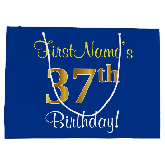 Elegant, Blauw, Faux Gold 37e verjaardag + Naam Groot Cadeauzakje (Achterkant)