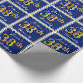 Elegant, blauw, Faux Gold 38th Birthday + naam Cadeaupapier (Hoek)