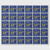 Elegant, blauw, Faux Gold 38th Birthday + naam Cadeaupapier (Vlak)