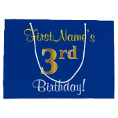 Elegant, blauw, Faux Gold 3rd Birthday; aangepaste Groot Cadeauzakje (Achterkant)