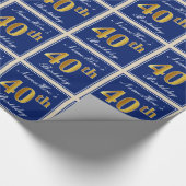 Elegant, blauw, Faux Gold 40th Birthday + naam Cadeaupapier (Hoek)