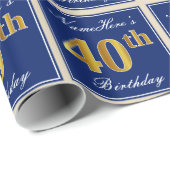 Elegant, blauw, Faux Gold 40th Birthday + naam Cadeaupapier (Rol Hoek)
