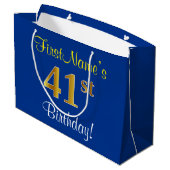 Elegant, blauw, Faux Gold 41st Birthday + naam Groot Cadeauzakje (Achterkant Gekanteld)