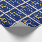Elegant, blauw, Faux Gold 42e verjaardag + naam Cadeaupapier (Hoek)