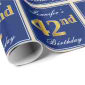 Elegant, blauw, Faux Gold 42e verjaardag + naam Cadeaupapier (Rol Hoek)