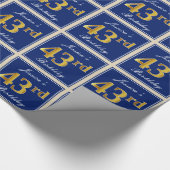 Elegant, Blauw, Faux Gold 43ste verjaardag + Naam Cadeaupapier (Hoek)