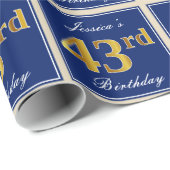 Elegant, Blauw, Faux Gold 43ste verjaardag + Naam Cadeaupapier (Rol Hoek)