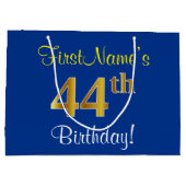 Elegant, blauw, Faux Gold 44th Birthday + naam Groot Cadeauzakje (Achterkant)
