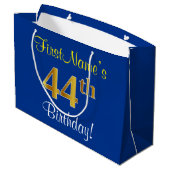 Elegant, blauw, Faux Gold 44th Birthday + naam Groot Cadeauzakje (Achterkant Gekanteld)