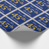Elegant, blauw, Faux Gold 45th Birthday + naam Cadeaupapier (Hoek)
