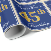 Elegant, blauw, Faux Gold 45th Birthday + naam Cadeaupapier (Rol Hoek)