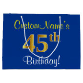 Elegant, blauw, Faux Gold 45th Birthday + naam Large Cadeautasje (Achterkant)