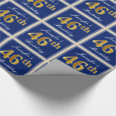 Elegant, blauw, Faux Gold 46th Birthday + naam Cadeaupapier (Hoek)