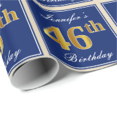 Elegant, blauw, Faux Gold 46th Birthday + naam Cadeaupapier (Rol Hoek)