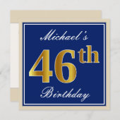 Elegant, blauw, Faux Gold 46th Birthday + naam Kaart (Voorkant / Achterkant)