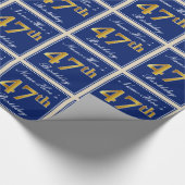 Elegant, blauw, Faux Gold 47th Birthday + naam Cadeaupapier (Hoek)